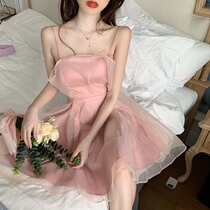 Sling dress 2021 new little dress fairy Super fairy sweet temperament thin organza skirt women
