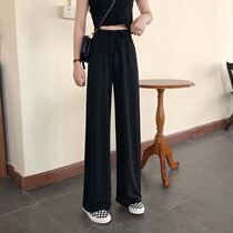 Black straight drum pants woman 2022 spring and summer new Korean version loose sense 100 lap draw rope wide leg long pants