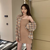 Hong Kong Flavor 2021 New Fashion Vintage Plaid Loose Joker Knitted Dress