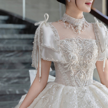 The main wedding dress 2022 bride French retro high-quality dress female heavy work luxury big drag tail small man