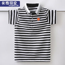 Boy short sleeve T-shirt Summer 2022 new Child handsome POLO shirt CUHK Tong Casual Striped Summer Clothing Blouse
