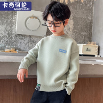 Boy sweater spring and autumn Childrens knitted sweatshirt with velvet thickened CUHK Scout undershirt boy inside lap pure cotton autumn and winter