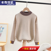 Boy sweater Garvelvet integrated suede autumn winter 2021 new children knit undershirt CUHK Tong High collar Winter Tide Tide