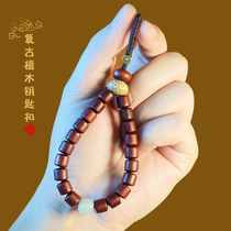 Creative vintage sandalwood car keychain pendant Mens high-end key chain Personality high-end key lanyard womens model