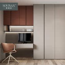 Sovishang modern simple bedroom custom bookcase desk wardrobe integrated to the top love grid board all house decoration custom