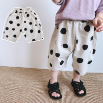 Baby single pants wear summer thin Korean cotton loose girl pants five-point pants boys casual shorts