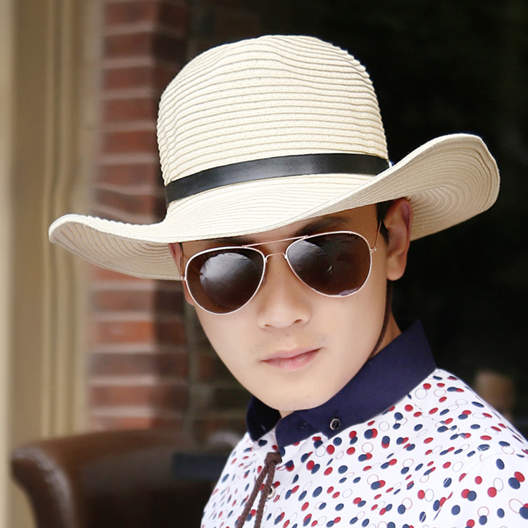 防晒夏天男士可摺叠牛仔帽户外遮阳帽遮阳帽沙滩帽子大帽檐韩版草帽