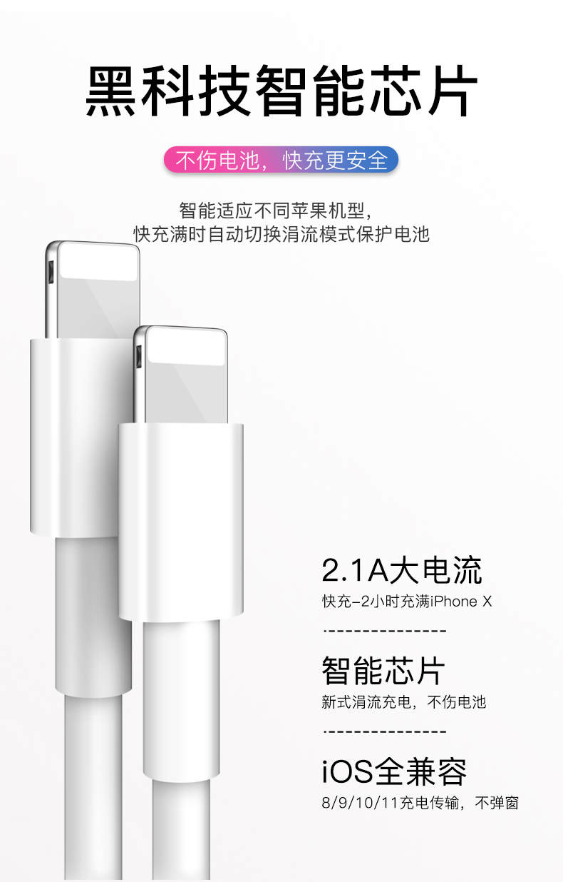 适用苹果xr手机数据线正品iphone6s苹果7 8plus xsmax加长3米六七天猫旗舰店短ipad快充线苹果5s充电线器原封商品详情图