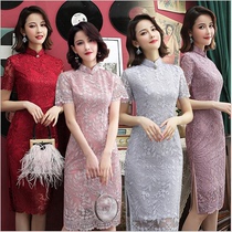 2019 spring and summer new cheongsam womens improved cheongsam dress lace cheongsam banquet dress girl cheongsam