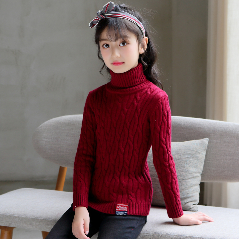女童毛衣高领加绒加厚新款冬季保暖针织儿童打底衫12洋气女孩15岁