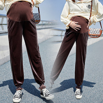 Pregnant Woman Fall Pants Velvet Foot with Swept Light Cage Pants Outside of Fashion lenient High waist Han version Spring and Autumn Pregnancy Woman Dress