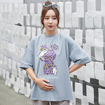 Pregnant Women summer T-shirt round neck short sleeve cotton cartoon top Korean loose base temperament fashion maternity