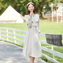 Pregnant woman fall Lions dress upright collar Long sleeves Agaric Side Waist Lacing Dress Outside of Fashion Han Edition Loose Tide Mother