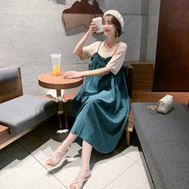 Summer Pregnant Woman Braces Skirt Suit Fashion style dress 2022 Summer clothing for small frescoed hanging with skirt Two sets