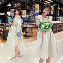 Pregnant Dresses College Wind Summer Fashion 2022 Korean version Summer Skirt Tide Moms Medium Long double-turned collar dress