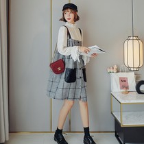 Pregnant woman hanging band Skirt Autumn Winter Imitation Stock Dress Code Dresses 2021 New Big Code Loose Tide Cortex Splicing Dress