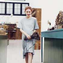 Pregnant Woman Skirts Fashion 2019 Spring Pregnancy Spring Loaded Short Sleeves Individuality Loose Lotus Leaf Underswing Dress