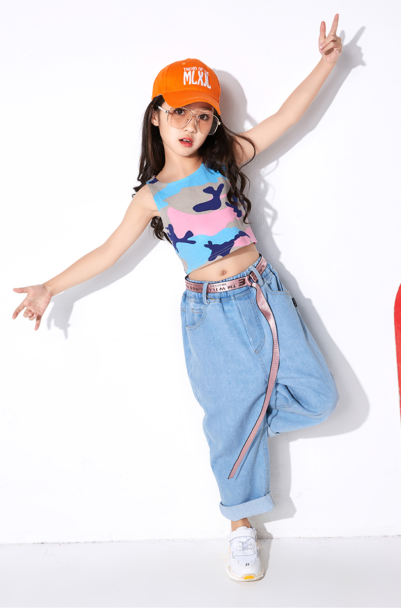 新款六一女童爵士舞服装儿童街舞衣服女潮夏季露脐jazz表演服装夏