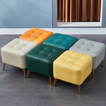 Light luxury leather sofa stool foot stool living room home door Nordic shoe changing stool balcony solid wood creative simple stool