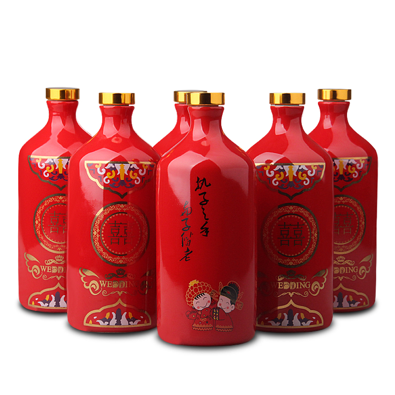 Jingdezhen ceramic bottle 1 kg pack an empty bottle of red wine jar is festival xi wine bottle special marriage