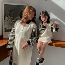 Fried Street parent-child Autumn Sweater 2021 spring and autumn dress long striped sweater dress mother