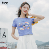 Mu rabbit ins printed short sleeve t-shirt women short summer 2021 New Korean version of net red super fire cotton high waist coat tide