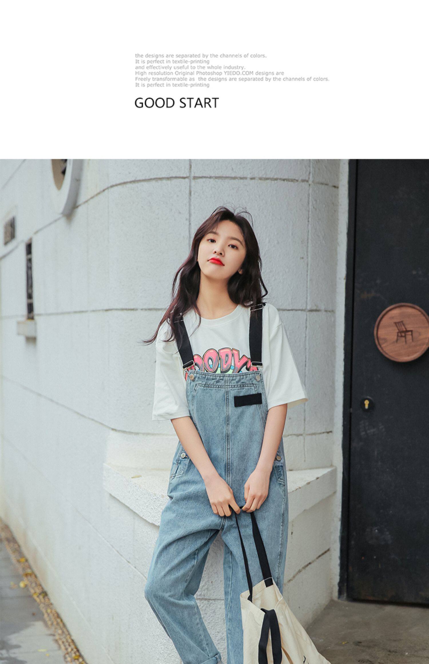 章若楠ins网红减龄牛仔背带裤女春秋新款韩版森女小个子宽松长裤_今日