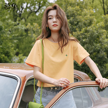 Flower embroidery short sleeve t-shirt women short summer 2021 New Korean version thin cotton slim high waisted shirt T-shirt