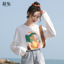 ins print design sense long sleeve T-shirt female autumn 2021 New loose net red super fire cotton top base shirt tide