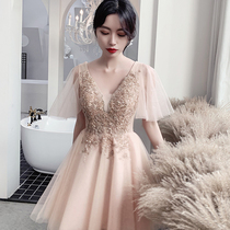 Company annual meeting evening new flying sleeve birthday party short dream host bridesmaid little dress female little man