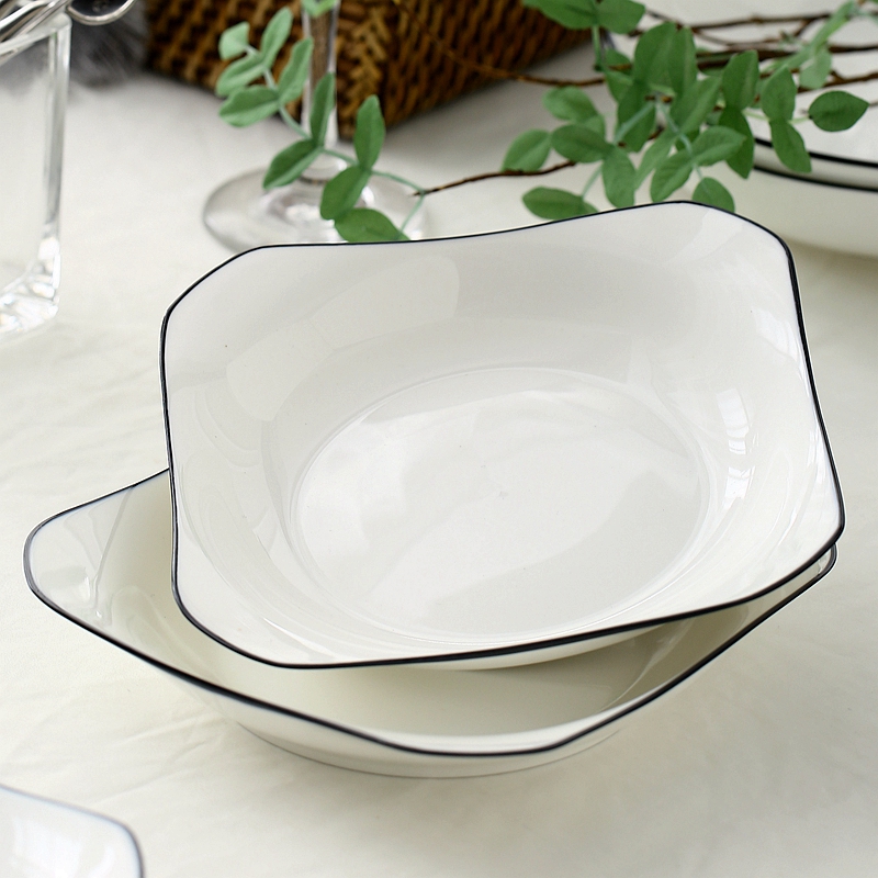 Disc plate suit household food dish ceramic plate 6/4 FanPan European square plate thickening more deepen plate