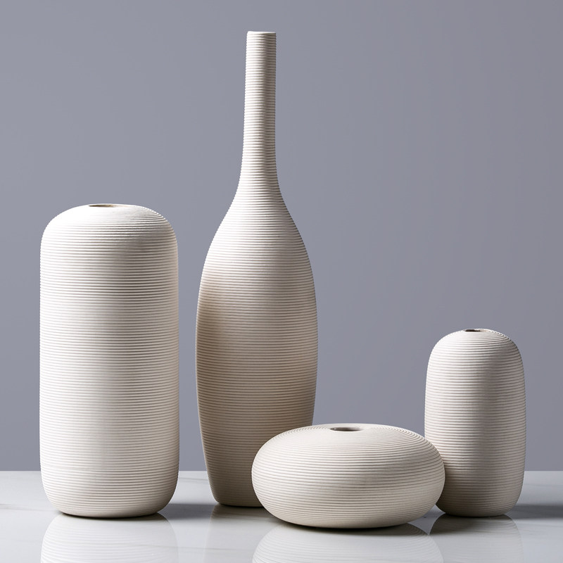现代简约白色陶瓷花瓶摆件客厅干花插花器创意茶几餐桌家居装饰品
