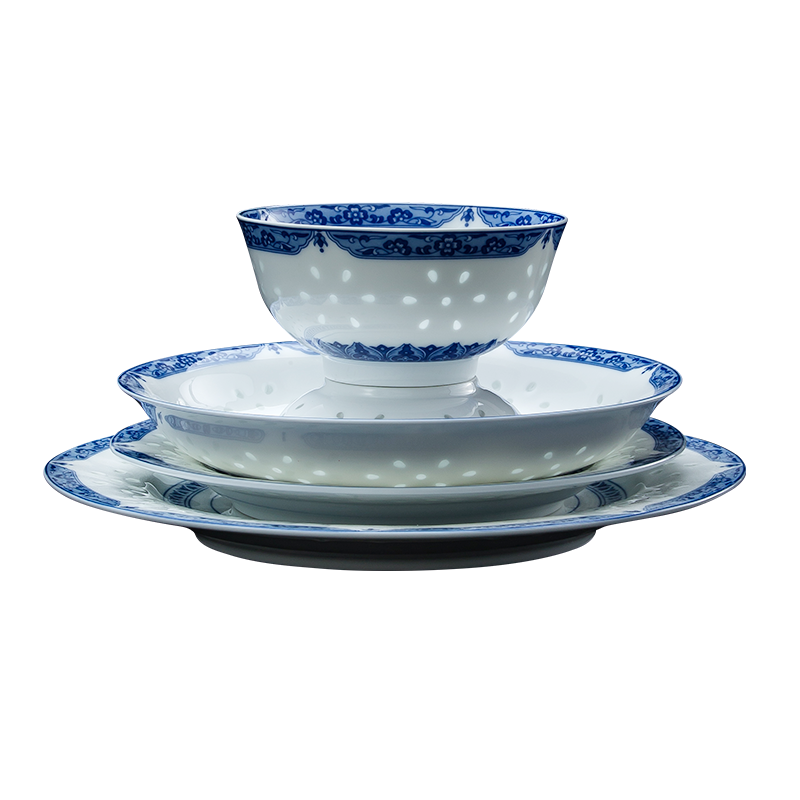 Jingdezhen Chinese dishes suit small and pure and fresh household microwave oven plate ceramic bowl eat rice bowl