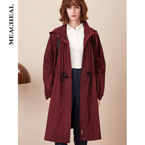 MEACHEAL MEACHEAL spring and autumn new sports with sleeves and shoulders hooded loose version wine red windbreaker