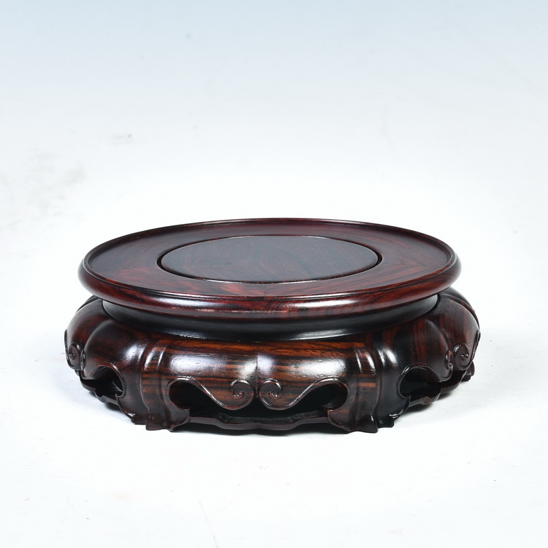 Red acid branch ruyi lotus circular base solid wood Buddha base vase base mahogany wood base