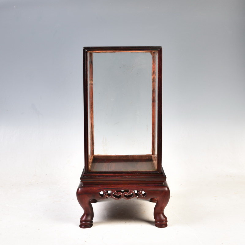 The glass dust cover red rosewood carving treasure cage type of solid wood antique mahogany base cover bag