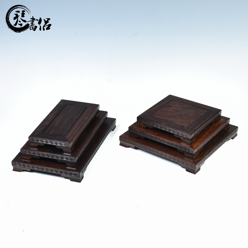 Ebony woodcarvings meander rectangle base small potted flower miniascape base base wood furnishing articles bracket square