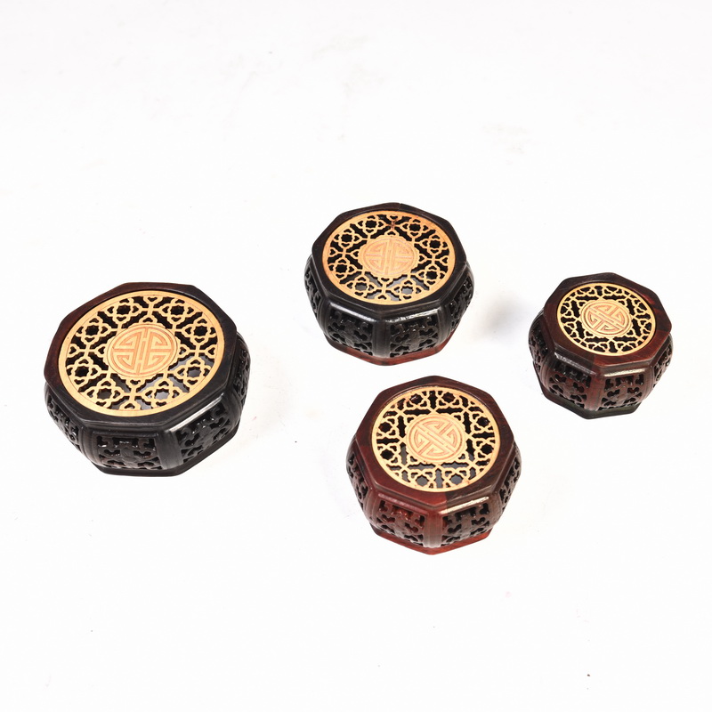 Pianology picking red acid branch set by huang octagonal place flowerpot hollow - out handicraft mahogany base it base