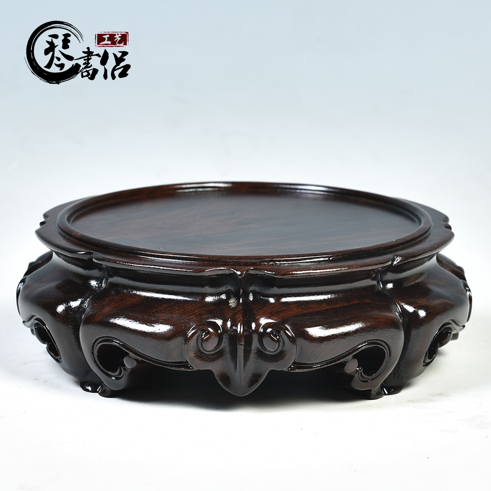 Pianology picking ebony sheep head with round base solid wood handicraft furnishing articles restoring ancient vase base base