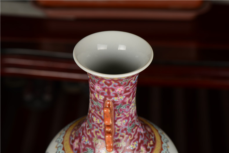 Pianology picking hand antique art of jingdezhen porcelain decorative vase qianlong pastel landscape character double ears