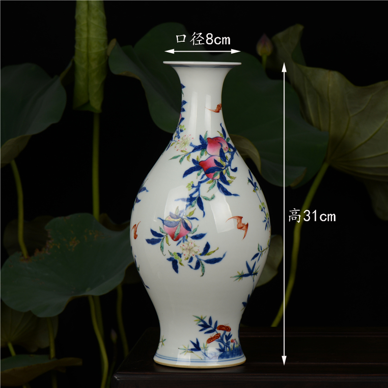 Pianology picking jingdezhen hand - made antique blue - and - white porcelain vases furnishing articles yongzheng add peach bats olive jar