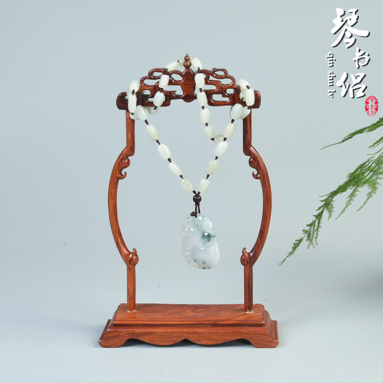 Pianology picking solid wood crafts show red sandalwood vase crane, solid wood antique jade jade frame base