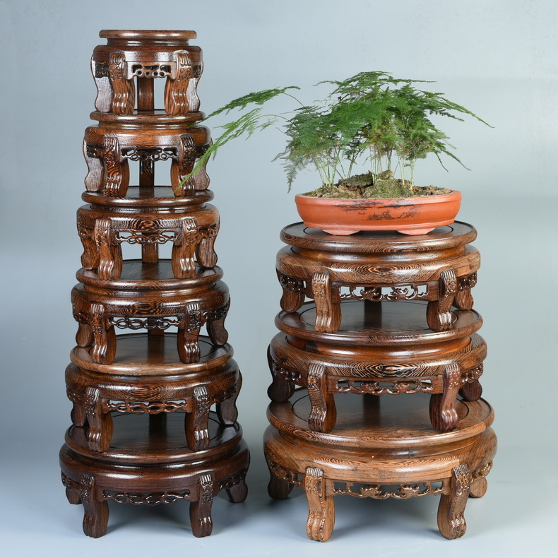Wenge jars base vase base rounded miniascape of Buddha base solid wood handicraft furnishing articles tank base