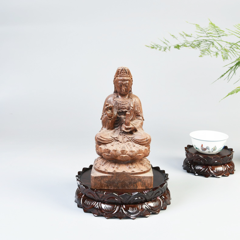 Hand carved wooden lotus bonsai stone base solid wood oval bodhisattva guanyin Buddha base base base