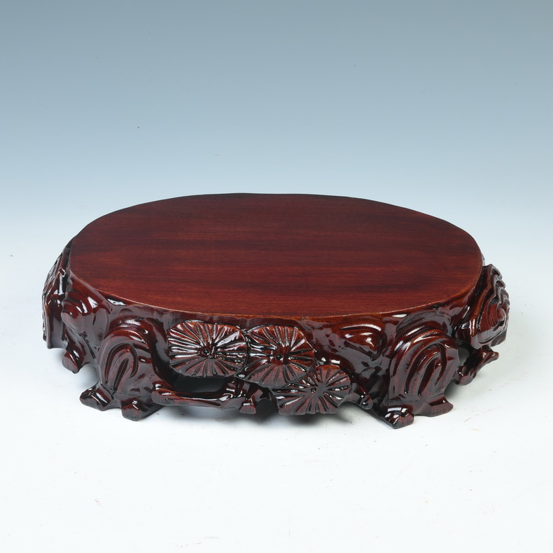 Solid wood carved stone base stone base jade penjing base Solid wood round flowers miniascape base can be excavated