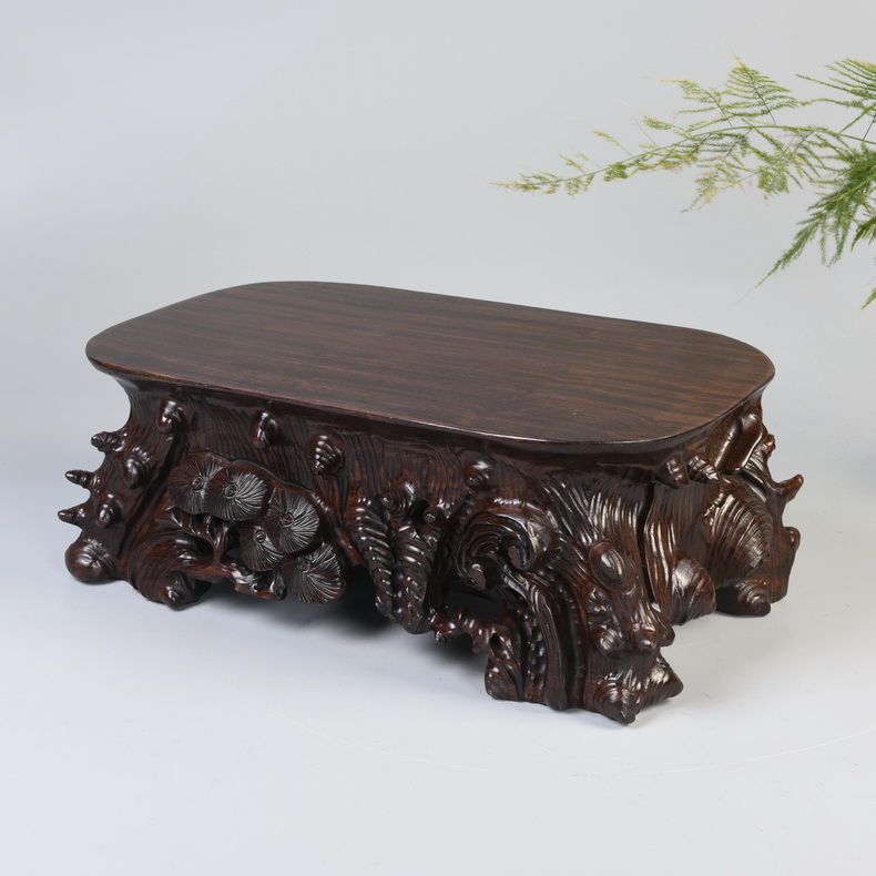 Ebony woodcarvings base stone base solid wood excavated rectangular oval jade stone base of Buddha furnishing articles base