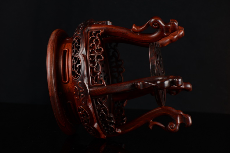 Pianology picking red rosewood carving hippocampal several flower wearing antique solid wood Buddha vase flowerpot jade round base