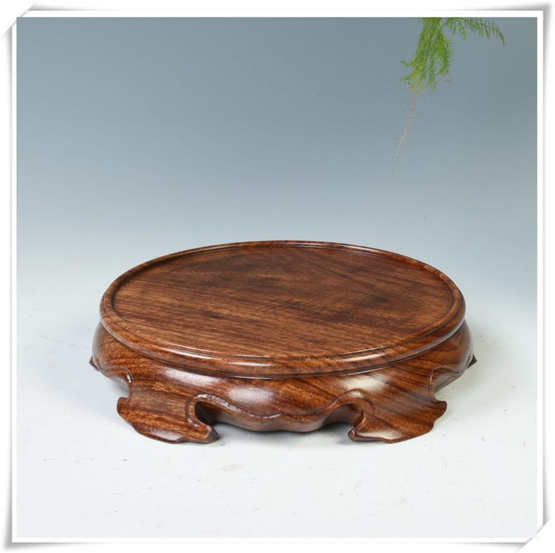 Hua limu monolith redwood base plate round solid wood antique porcelain vase base tea incense buner base