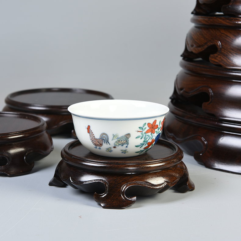 Ebony woodcarvings plate monolith circular base solid wood can be excavated base of vases, antique teapot censer base frame