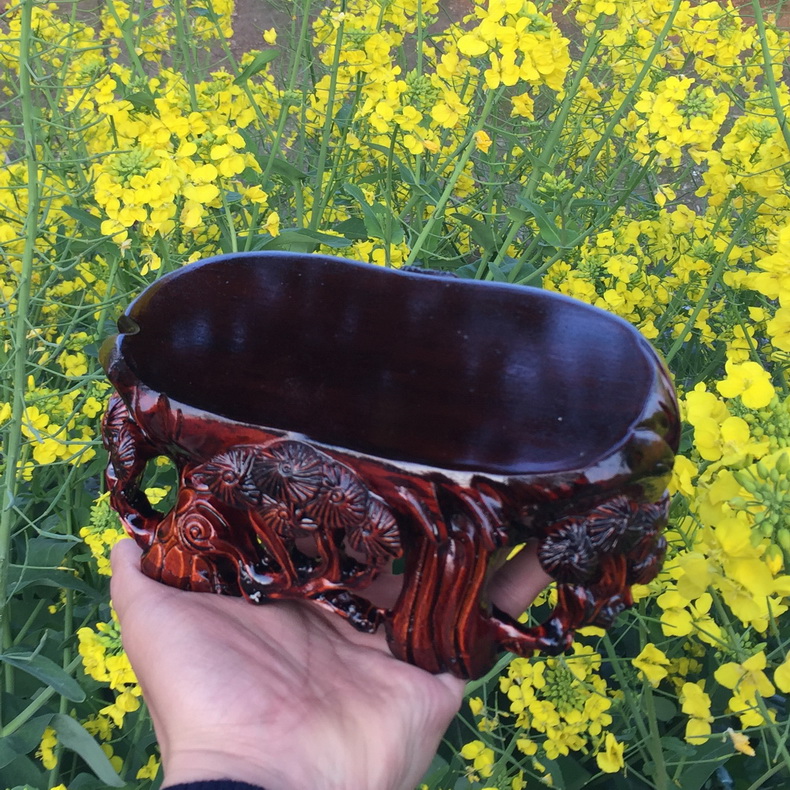Pianology picking solid wood carving stone base jade penjing base chamfered oblong solid wood base